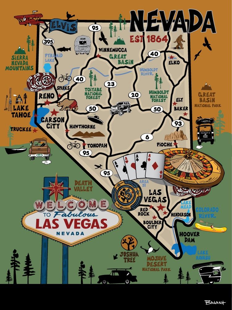 NEVADA DESTINATIONS MAP | CANVAS | ILLUSTRATION | 3:4 RATIO