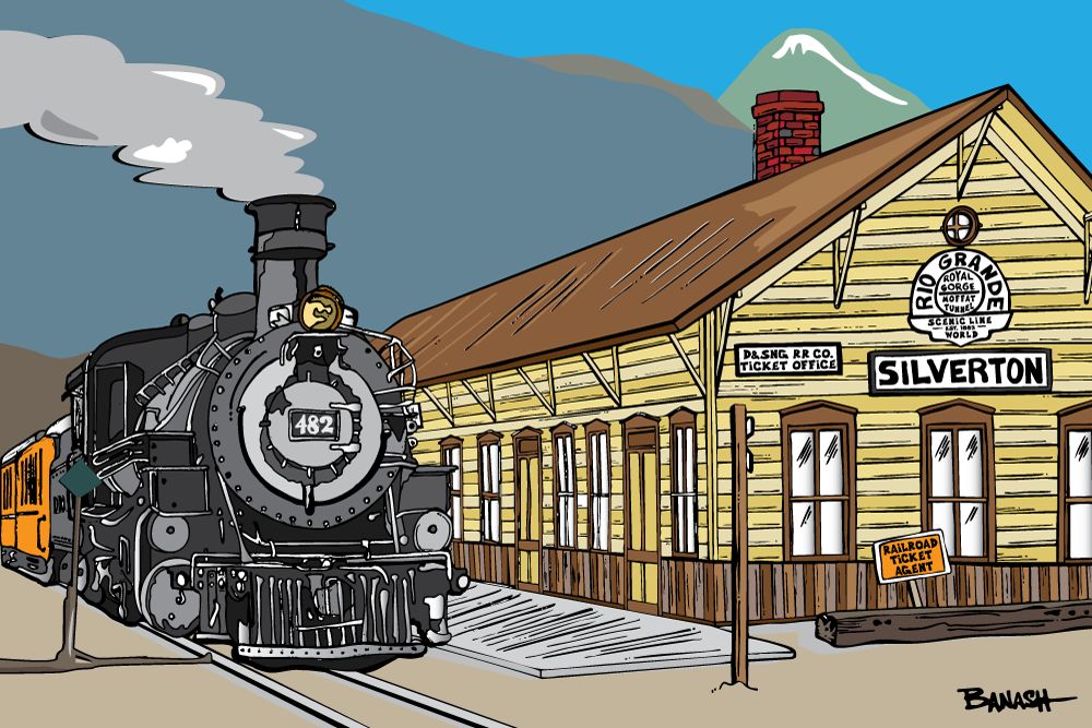 D&amp;SNG RR LOCOMOTIVE 482 SILVERTON TICKET OFFICE DEPOT | LOOSE PRINT | ILLUSTRATION | 2:3 RATIO