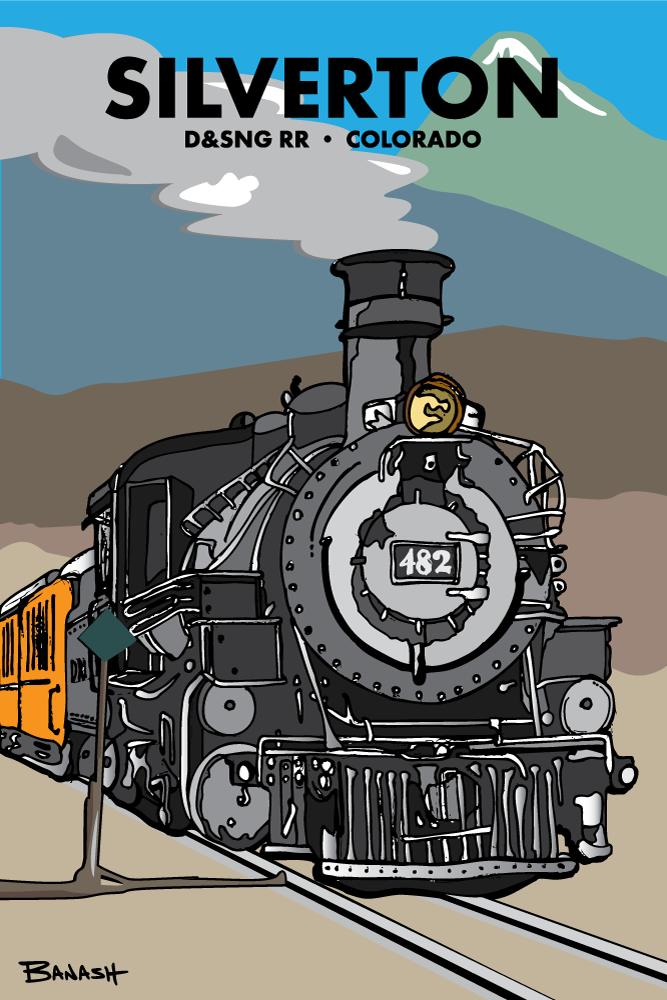 SILVERTON HEADER D&amp;SNG LOCOMOTIVE 482 SILVERTON DEPOT | LOOSE PRINT | ILLUSTRATION | 2:3 RATIO