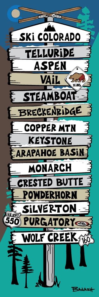 SKI COLORADO SIGN POST | LOOSE PRINT | ILLUSTRATION | 1:3 RATIO