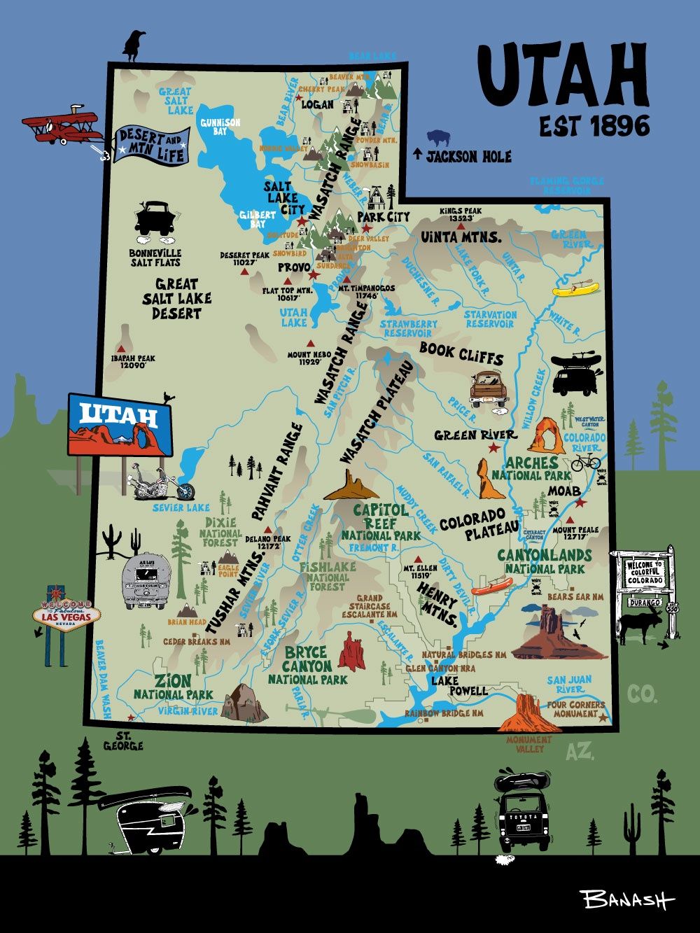 UTAH NATIONAL PARKS MAP | CANVAS | ILLUSTRATION | 3:4 RATIO