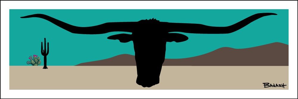 LONGHORN PLAINS CACTUS SEAFOAM | LOOSE PRINT | ILLUSTRATION | 1:3 RATIO