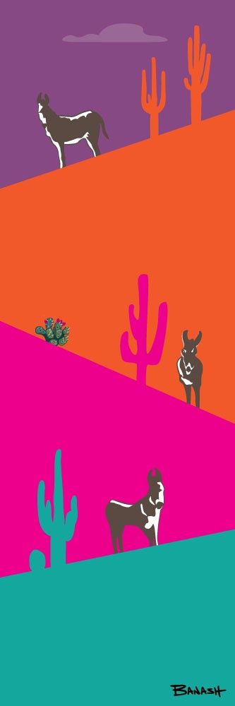THREE BURROS CACTUS SWITCHBACKS NEON | LOOSE PRINT | ILLUSTRATION | 1:3 RATIO