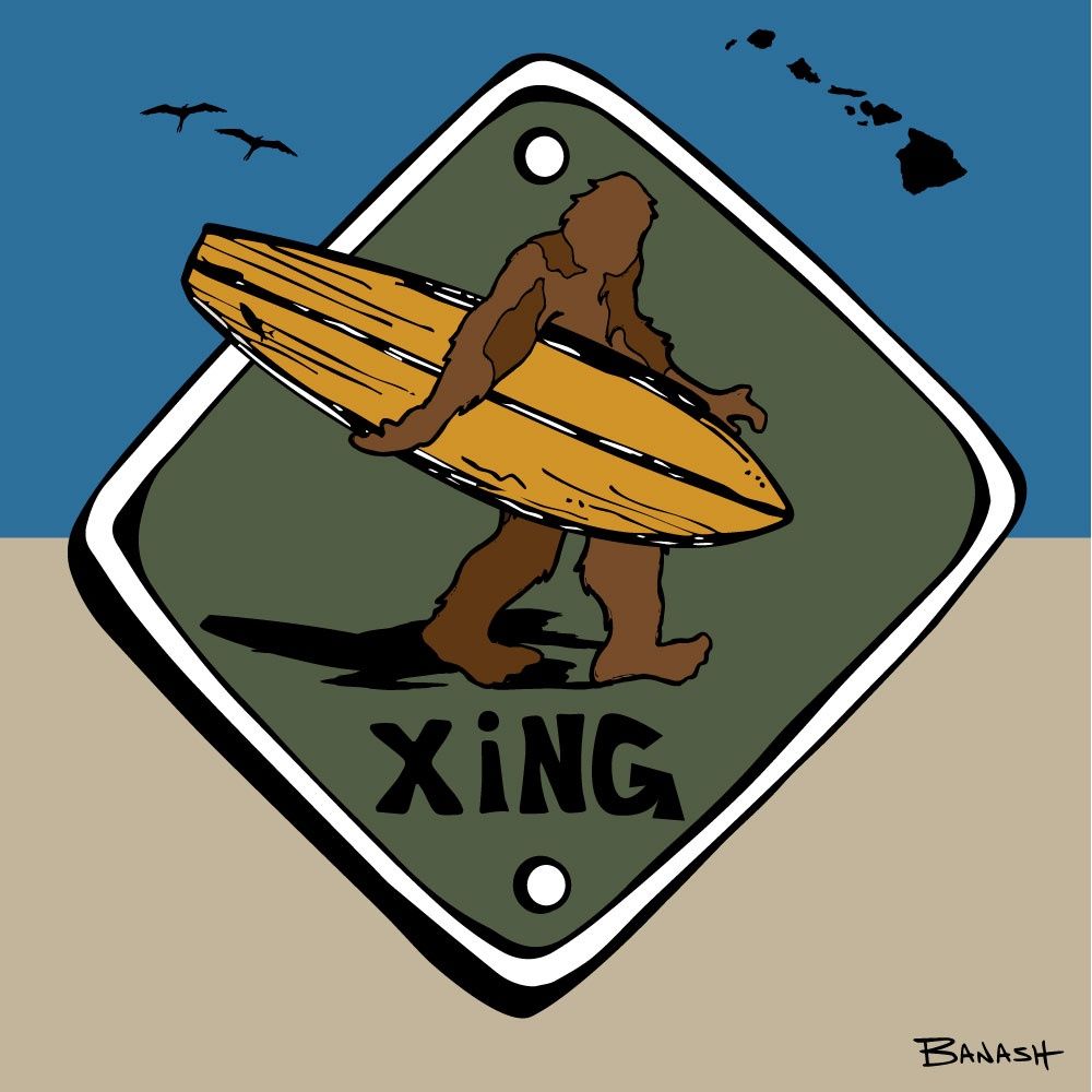 HAWAII SASQUATCH SHORT BOARD XING BLEED | CANVAS | ILLUSTRATION | 1:1 RATIO