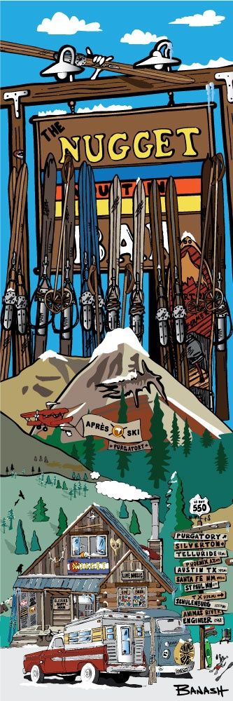 THE NUGGET MOUNTAIN BAR WINTER DAYZ APRES SKI | CANVAS | ILLUSTRATION | 1:3 RATIO