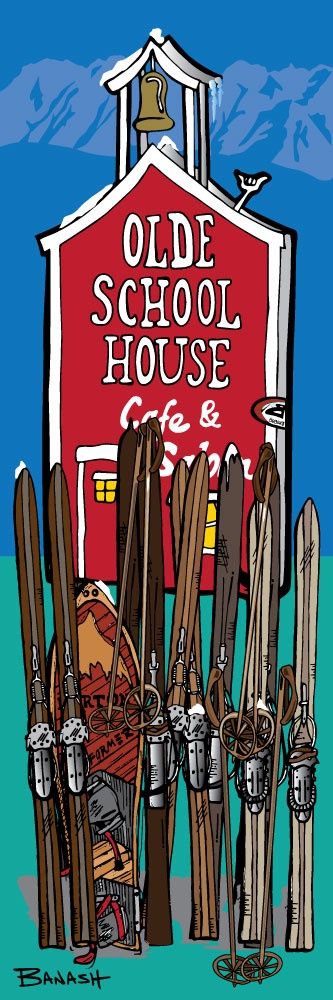 OLDE SCHOOLHOUSE SIGN VINTAGE SKIIS | CANVAS | ILLUSTRATION | 1:3 RATIO