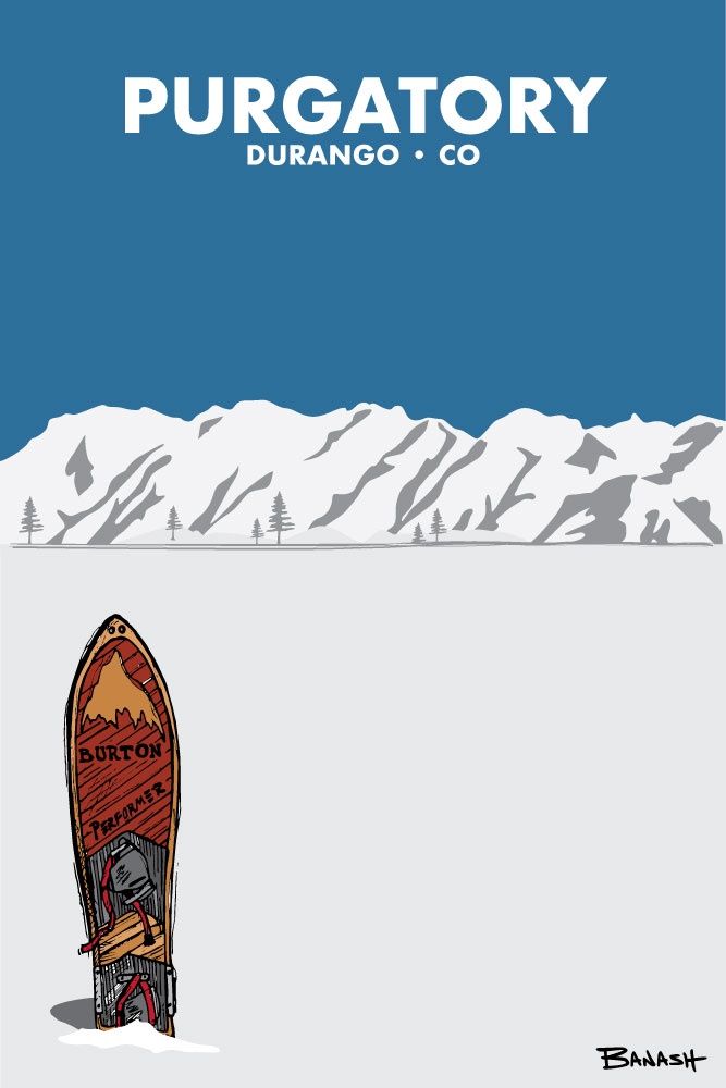 PURGATORY SKI MOUNTAIN DURANGO VINTAGE SNOWBOARD | CANVAS | ILLUSTRATION | 2:3 RATIO
