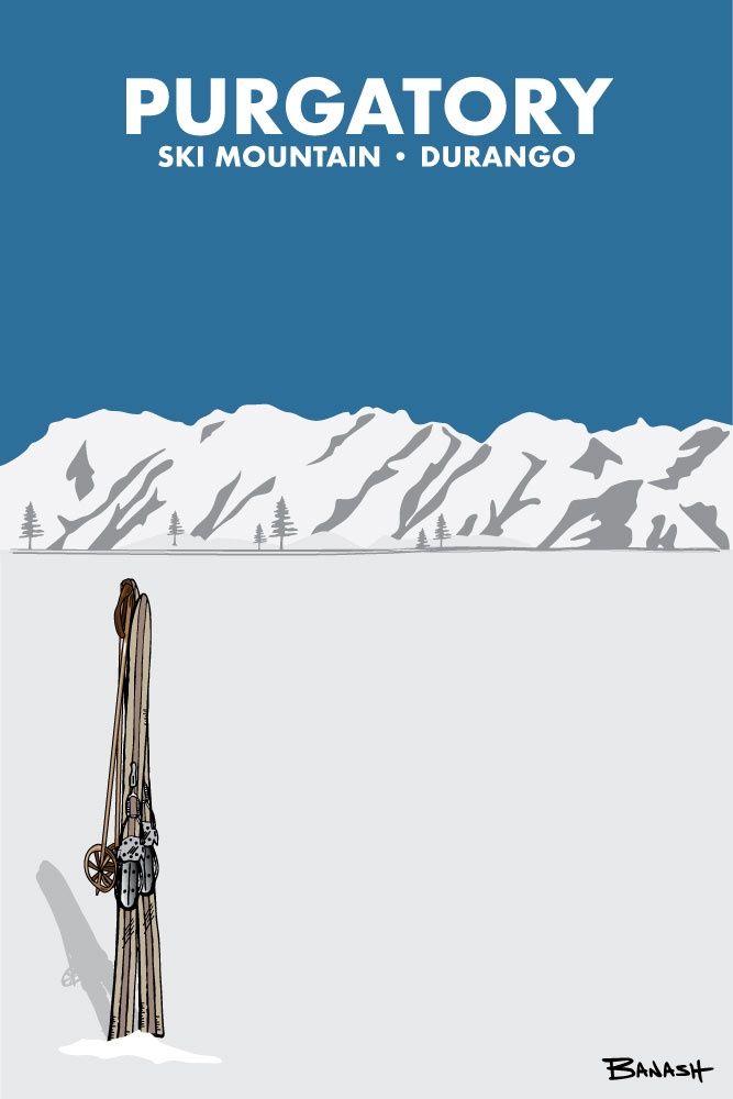 PURGATORY SKI MOUNTAIN DURANGO VINTAGE SKIIS | LOOSE PRINT | ILLUSTRATION | 2:3 RATIO