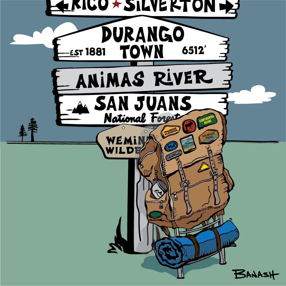 COLORADO TRAIL SIGN POST SAN JUANS RETRO BACKPACK OUTLINES | CANVAS | ILLUSTRATION | 1:1 RATIO