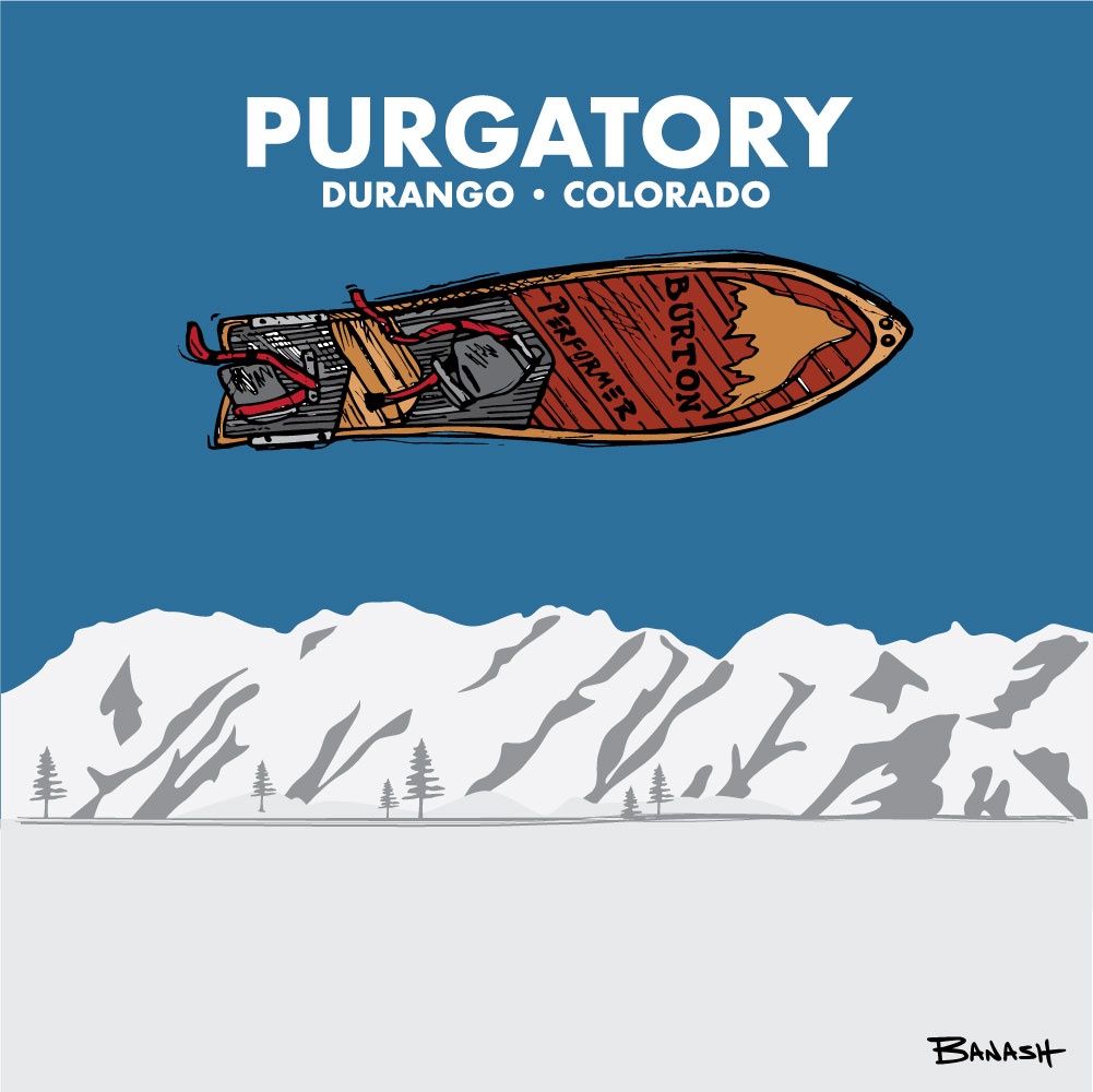 PURGATORY SKI MOUNTAIN DURANGO COLORADO SNOWBOARD OUTLINES | CANVAS | ILLUSTRATION | 1:1 RATIO