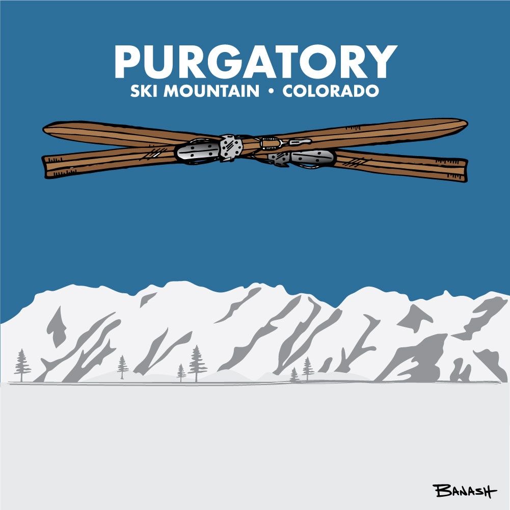 PURGATORY SKI MOUNTAIN VINTAGE SKIIS X OUTLINE | CANVAS | ILLUSTRATION| 1:1 RATIO