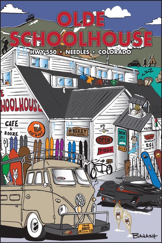 OLDE SCHOOLHOUSE HWY 550 NEEDLES COLORADO WINTER DAYZ | LOOSE PRINT | ILLUSTRATION | 2:3 RATIO