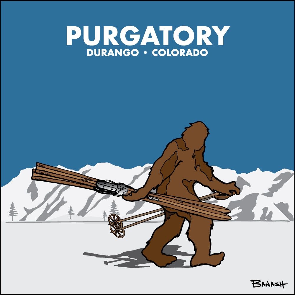 PURGATORY SKI MOUNTAIN DURANGO COLORADO SASQUATCH VINTAGE SKIIS | CANVAS | ILLUSTRATION | 1:1 RATIO