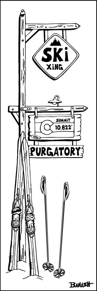 PURGATORY SKI MOUNTAIN SIGN POST VINTAGE SKI XING | LOOSE PRINT | ILLUSTRATION | 1:3 RATIO