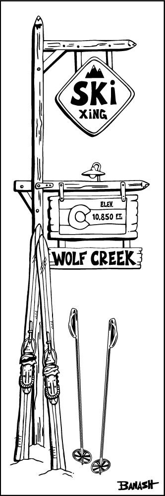 WOLF CREEK SKI MOUNTAIN SIGN POST VINTAGE SKI XING | LOOSE PRINT | ILLUSTRATION | 1:3 RATIO