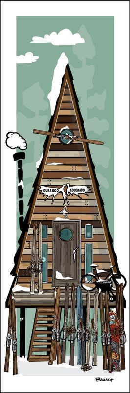 DURANGO COLORADO A FRAME VINTAGE SKIIS PINES | LOOSE PRINT | ILLUSTRATION | 1:3 RATIO