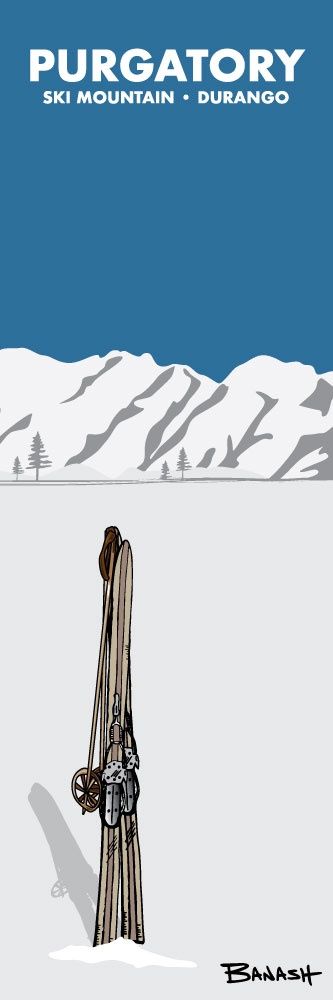 PURGATORY SKI MOUNTAIN DURANGO VINTAGE SKIIS POLES | CANVAS | ILLUSTRATION | 1:3 RATIO