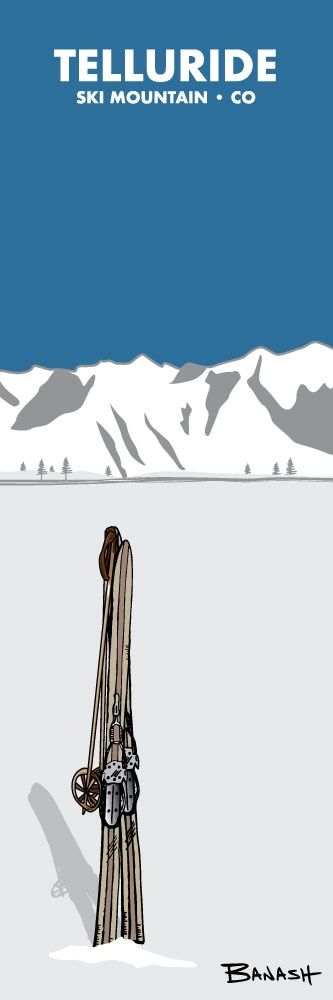 TELLURIDE SKI MOUNTAIN CO VINTAGE SKIIS POLES | CANVAS | ILLUSTRATION | 1:3 RATIO