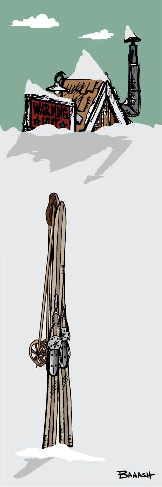 WARMING HUT SNOW DAY VINTAGE SKIIS | LOOSE PRINT | ILLUSTRATION | 1:3 RATIO