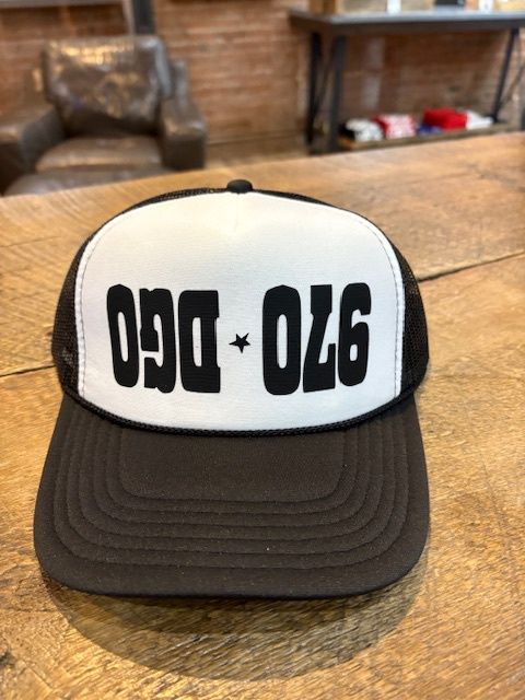 970 DGO UPSIDE DOWN | SCREEN PRINTED | FOAM MESH HAT, COLOR: WHITE | BLACK