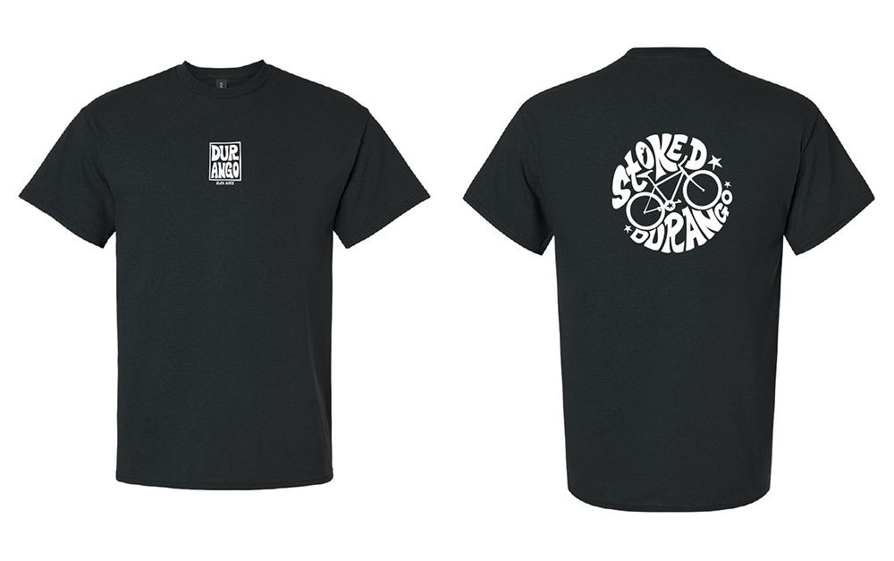 STOKED DURANGO MOUNTAIN BIKE DURANGO STACKED FRONT | MEN'S SHORT SLEEVE TEE, COLOR: BLACK, Size: SM