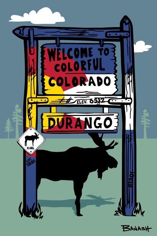 DURANGO WELCOME SIGN CO LOGO MOOSE OUTLINES | LOOSE PRINT | ILLUSTRATION | 2:3 RATIO