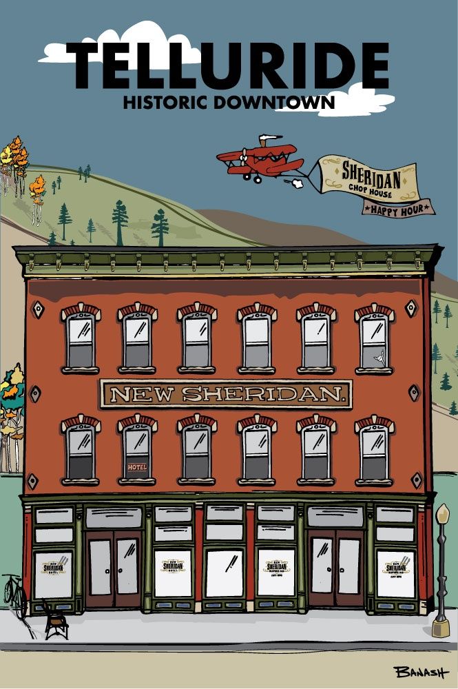 TELLURIDE HISTORICAL DOWNTOWN HEADER NEW SHERIDAN HOTEL | LOOSE PRINT | ILLUSTRATION | 2:3 RATIO