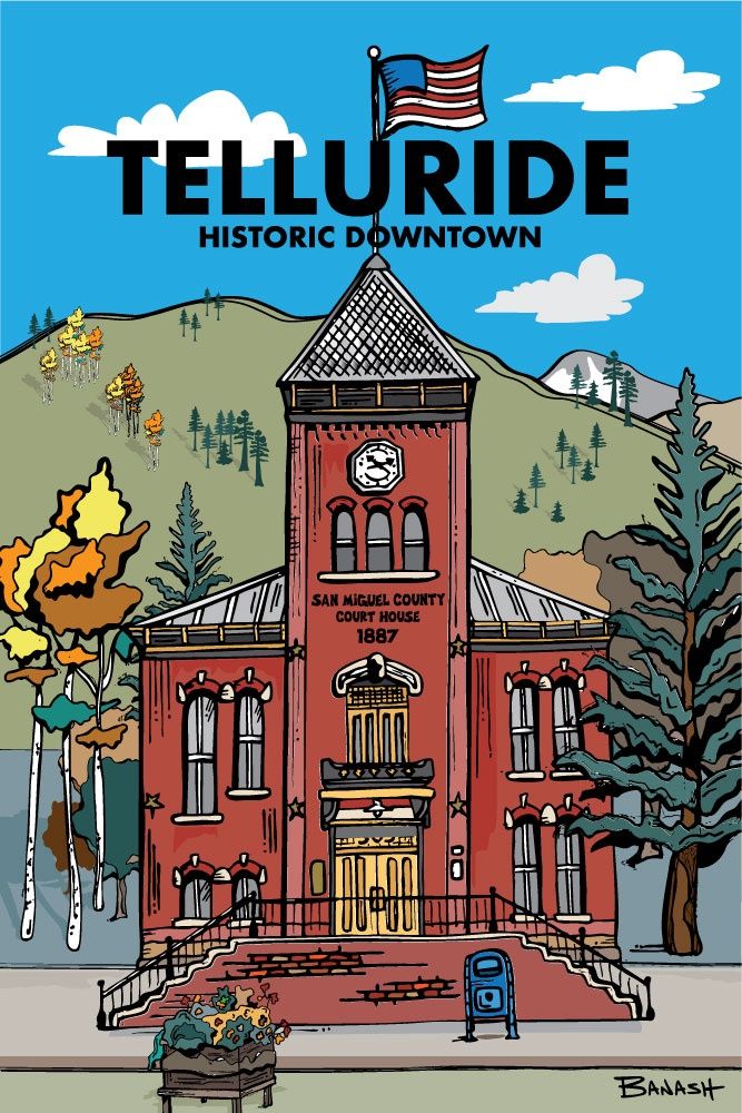 TELLURIDE SAN MIGUEL COUNTY COURTHOUSE 1887  | LOOSE PRINT | ILLUSTRATION | 2;3 RATIO