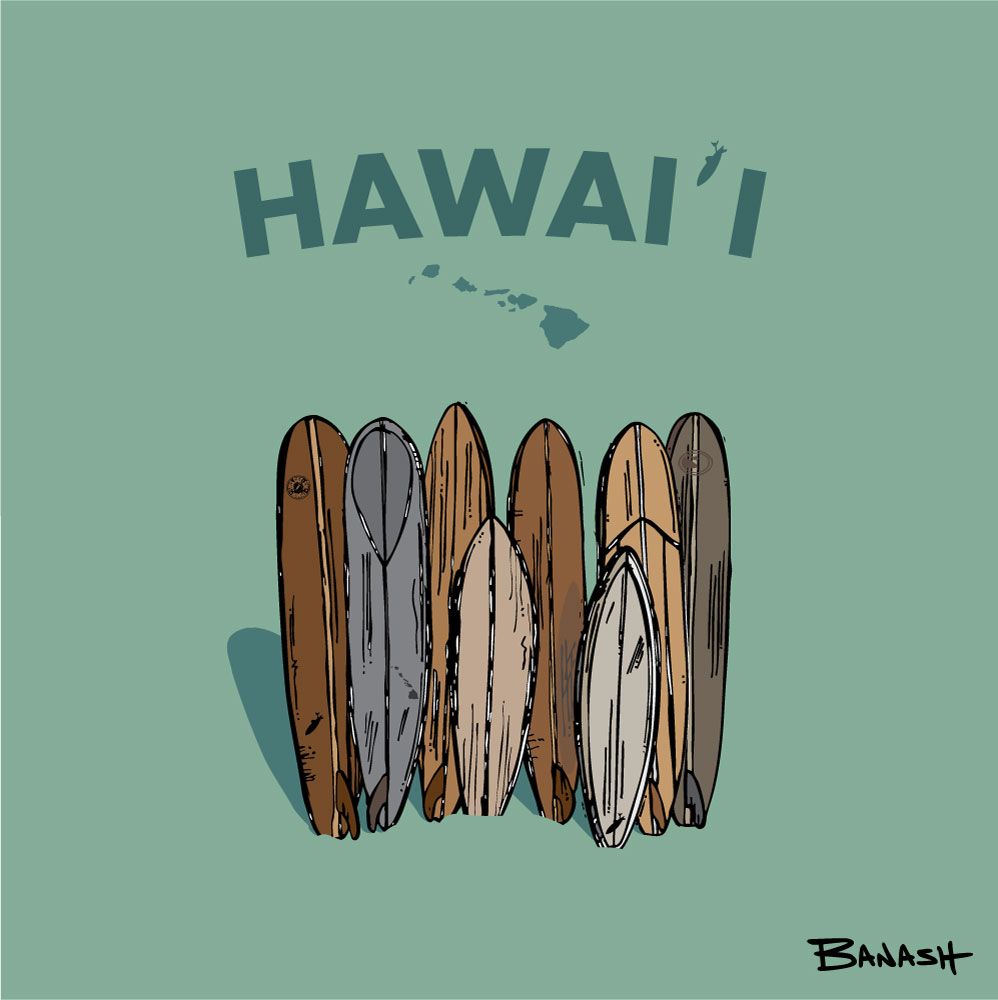 HAWAII VINTAGE SURFBOARD QUIVER | LOOSE PRINT | ILLUSTRATION | 1:1 RATIO