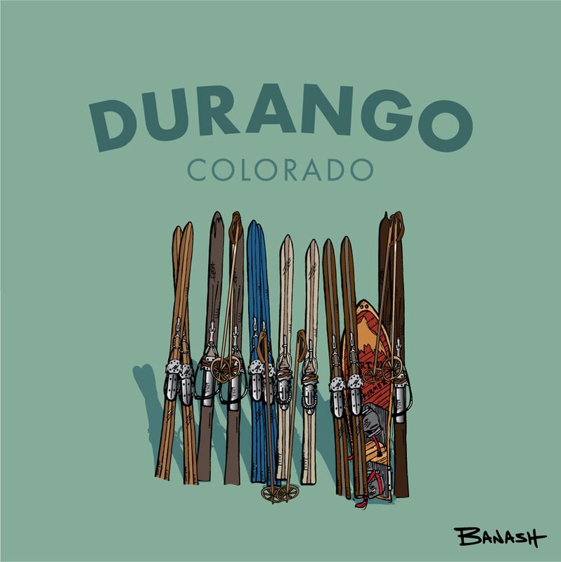 DURANGO COLORADO VINTAGE SKI QUIVER SNOWBOARD | LOOSE PRINT | ILLUSTRATION | 1:1 RATIO