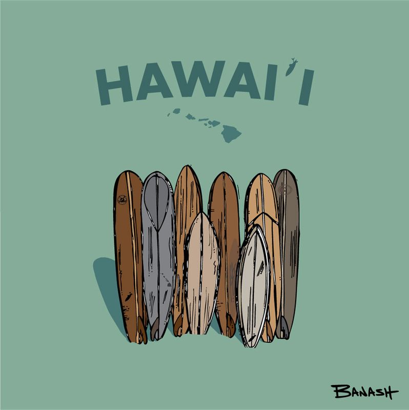 HAWAII VINTAGE SURFBOARD QUIVER | CANVAS | ILLUSTRATION | 1:1 RATIO