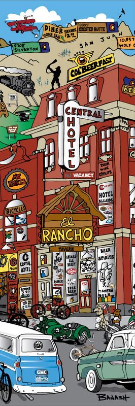 EL RANCHO CENTRAL HOTEL VERT | CANVAS | ILLUSTRATION | 1:3 RATIO