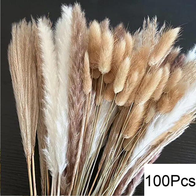 100 Pcs Fluffy Pampas Dried Flowers Bouquet Home Decor Artificial Flower Room Decoration