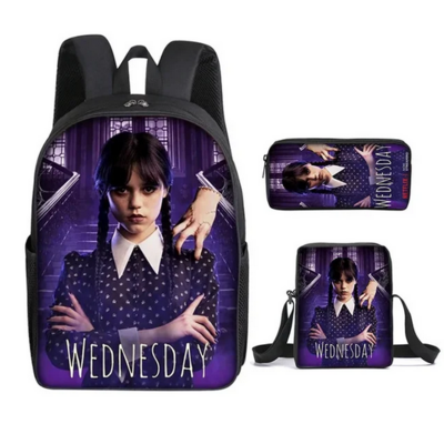 Sac à dos Mercredi Addams avec sac bandoulière et étuit a crayon- Wednesday