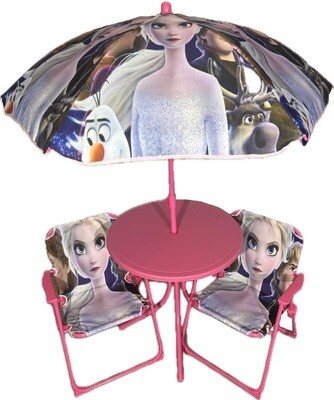 Ensemble de table parasol avec deux chaises- Reine des neiges