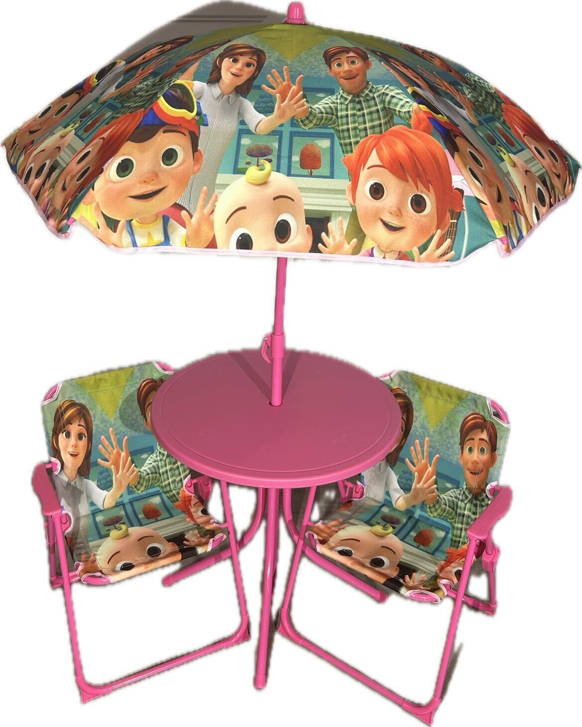 Ensemble de table parasol avec deux chaises- Cocomelon famille