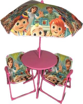 Ensemble de table parasol avec deux chaises- Cocomelon famille