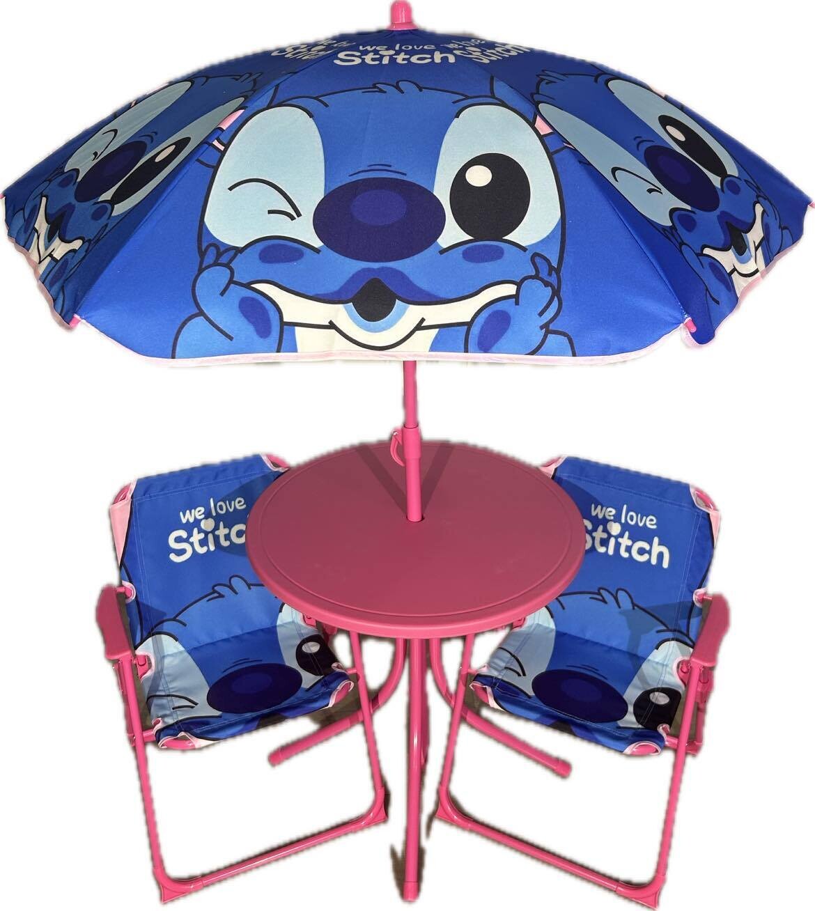Ensemble de table parasol avec deux chaises- Stitch Bleu