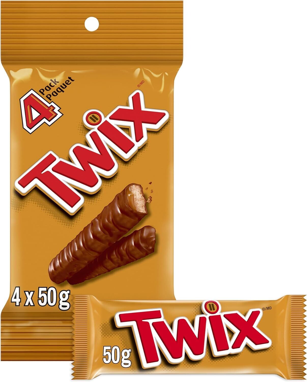 Twix 4 barres de chocolat au lait et caramel 200g
