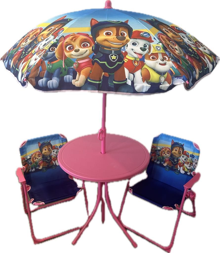 Ensemble de table parasol avec deux chaises- Pat Patrouille