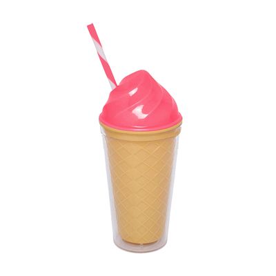 Tasse à double parois avec paille - Crème glacée corail