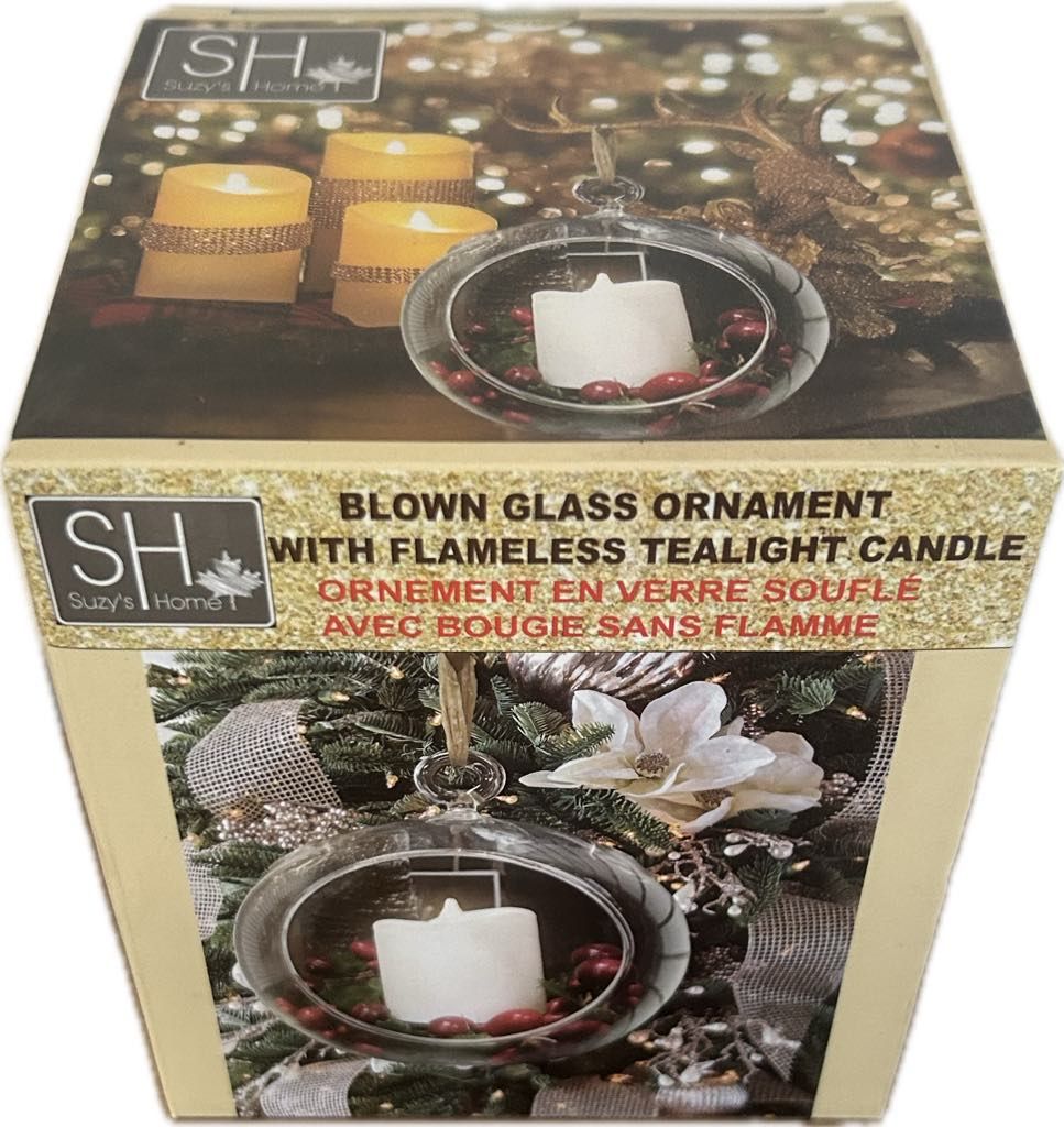 Ornement en verre souflé avec bougie sans flamme