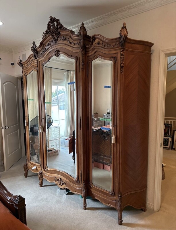 Marquette Walnut French Triple Mirrored Armoire