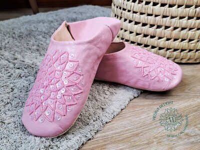 Pink Moroccan Leather Babouche Slippers