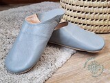 Grey Moroccan Leather Babouches Slippers