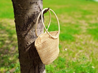 Moroccan Handmade Raffia  Basket with Rattan Handle