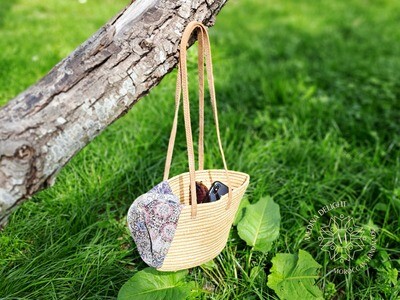 Moroccan Handmade Raffia Bag with Natural Leather Handle