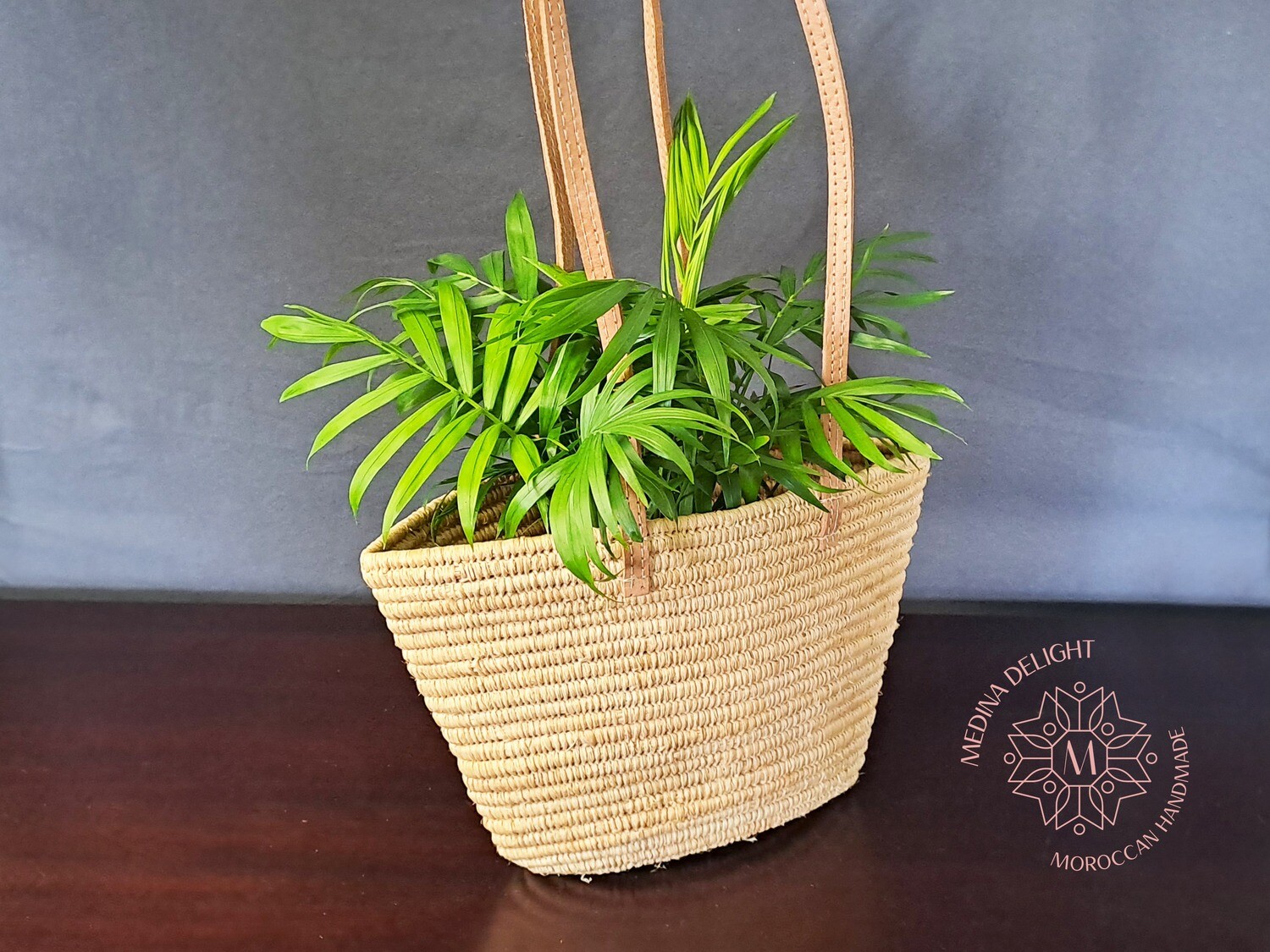 Moroccan Handmade Raffia Bag with Natural Leather Handle
