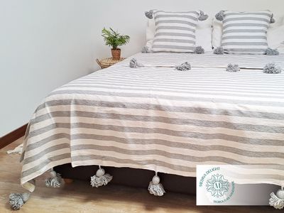 Cozy Bed Throw with Matching Pillow Cases Boho Style Set for Bedroom Decor or Sofa in Cotton Blanket and Pillow cover for wedding gift