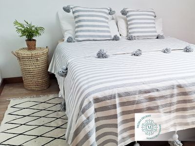 Cozy Bed Throw with Matching Pillow Cases Boho Style Set for Bedroom Decor or Sofa in Cotton Blanket and Pillow cover for wedding gift